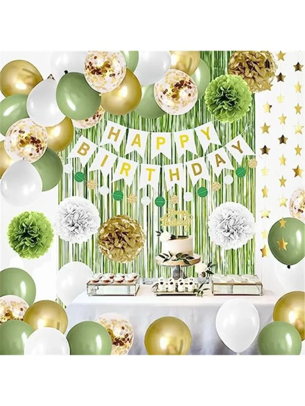 Sage Green Birthday Decorations Balloons Banner Backdrop Garland Party Set